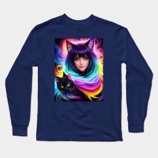 Furry Anime Girl and Cat Long Sleeve T-Shirt